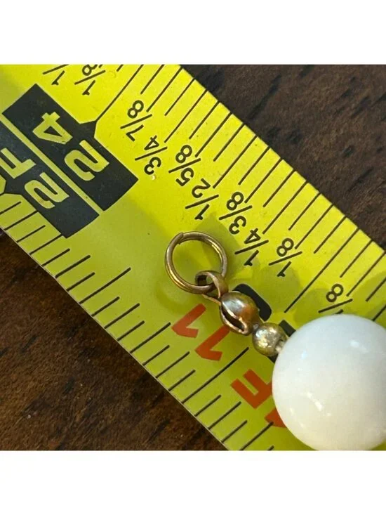 Vintage MCM White Acrylic Lucite Round Bead Necklace Gold Tone Spacer Spring Rin - Picture 10 of 10